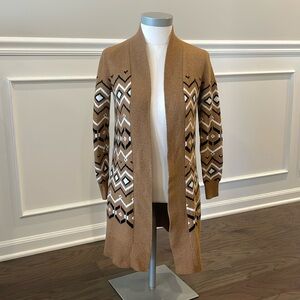 LOFT Petite Brown Patterned Open Cardigan - Size XSP